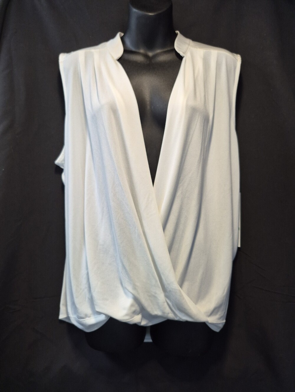 Calvin Klein White Sleeveless Draped Wrap Front Blouse Top Large V-Neck NWT
